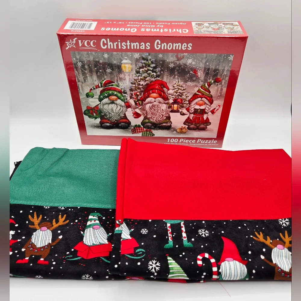 GNOME NWT Holiday Puzzle Two Handmade Gnome Pillow Cases